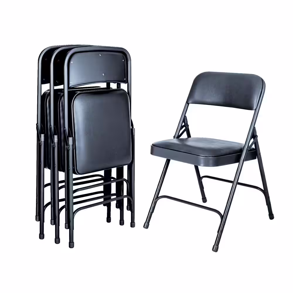 None Bernadine Dining Folding Chair with Vinyl Seat, Midnight Blue, Pack of 4