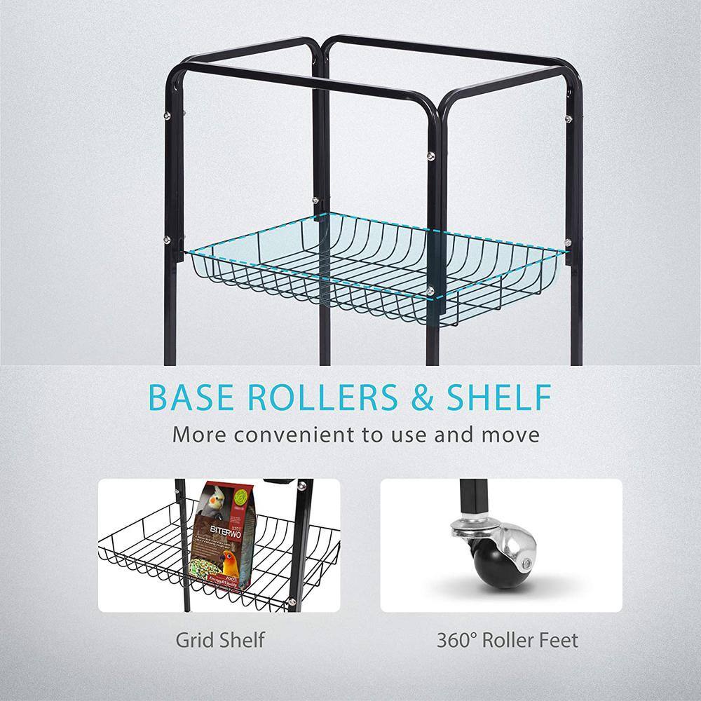VIVOHOME 59.8 in. Wrought Iron Bird Cage with Play Top and Rolling Stand