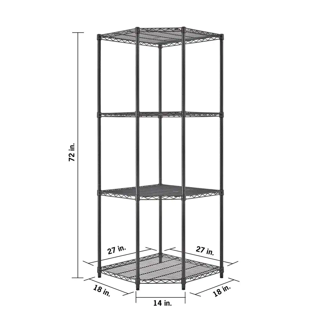 TRINITY PRO Black 4-Tier Corner Steel Wire Garage Storage Shelving Unit (27 in. W x 72 in. H x 18 in. D)