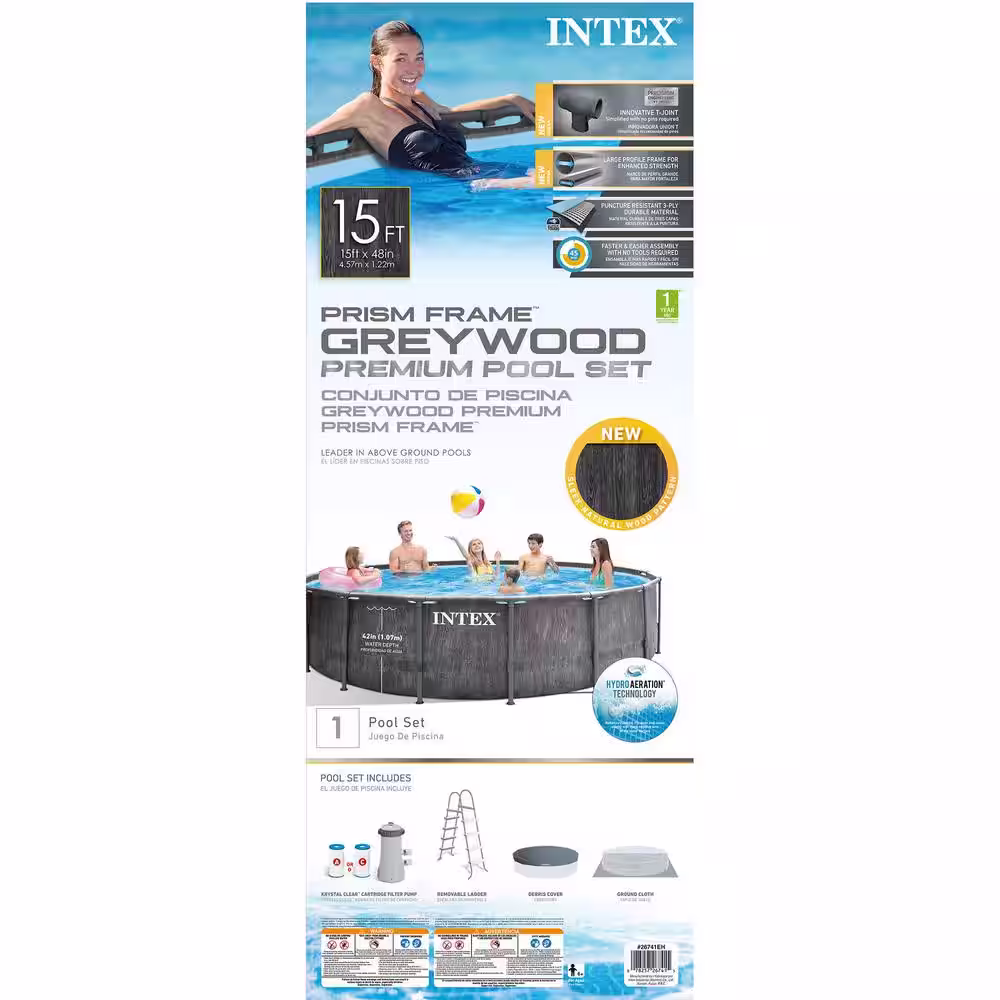 INTEX 15 ft. Round 48 in. Deep Prism Steel Frame Pool Set with Cover, Ladder, & Pump