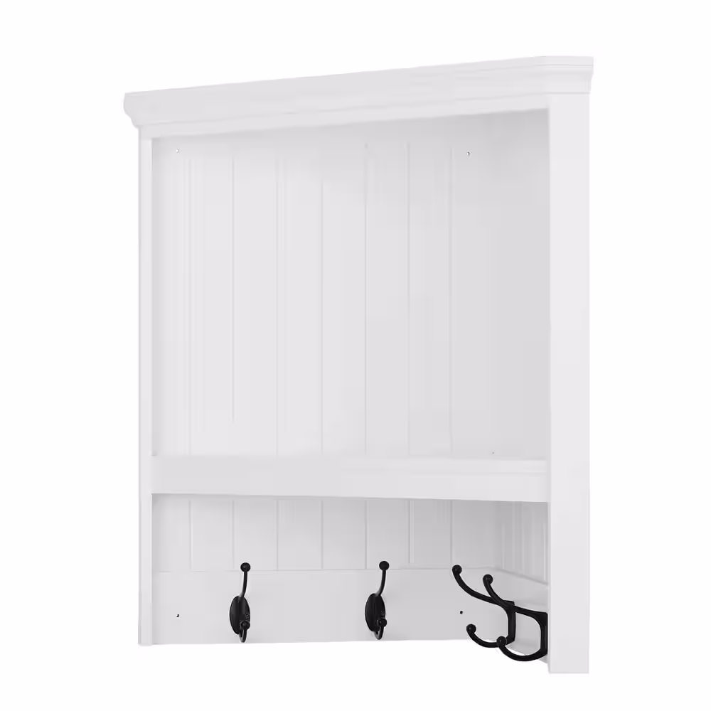 Home Decorators Collection 24 in. H x 24 in. W x 13.4 in. D White Shiplap Floating Decorative Cubby Corner Wall Shelf with Hooks