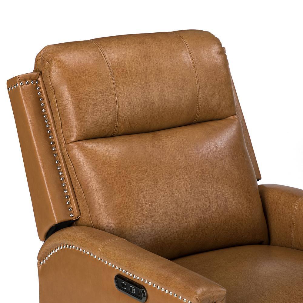 JAYDEN CREATION Valentino Transitional Camel Electric Genuine Leather Recliner with Nailhead Trims and Metal Base Set of 2