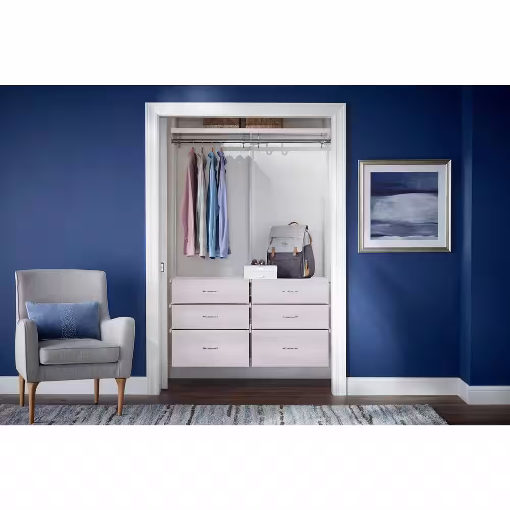 Everbilt Genevieve 4 ft. White Adjustable Closet Organizer with Long Hanging Rod and 6 Drawers