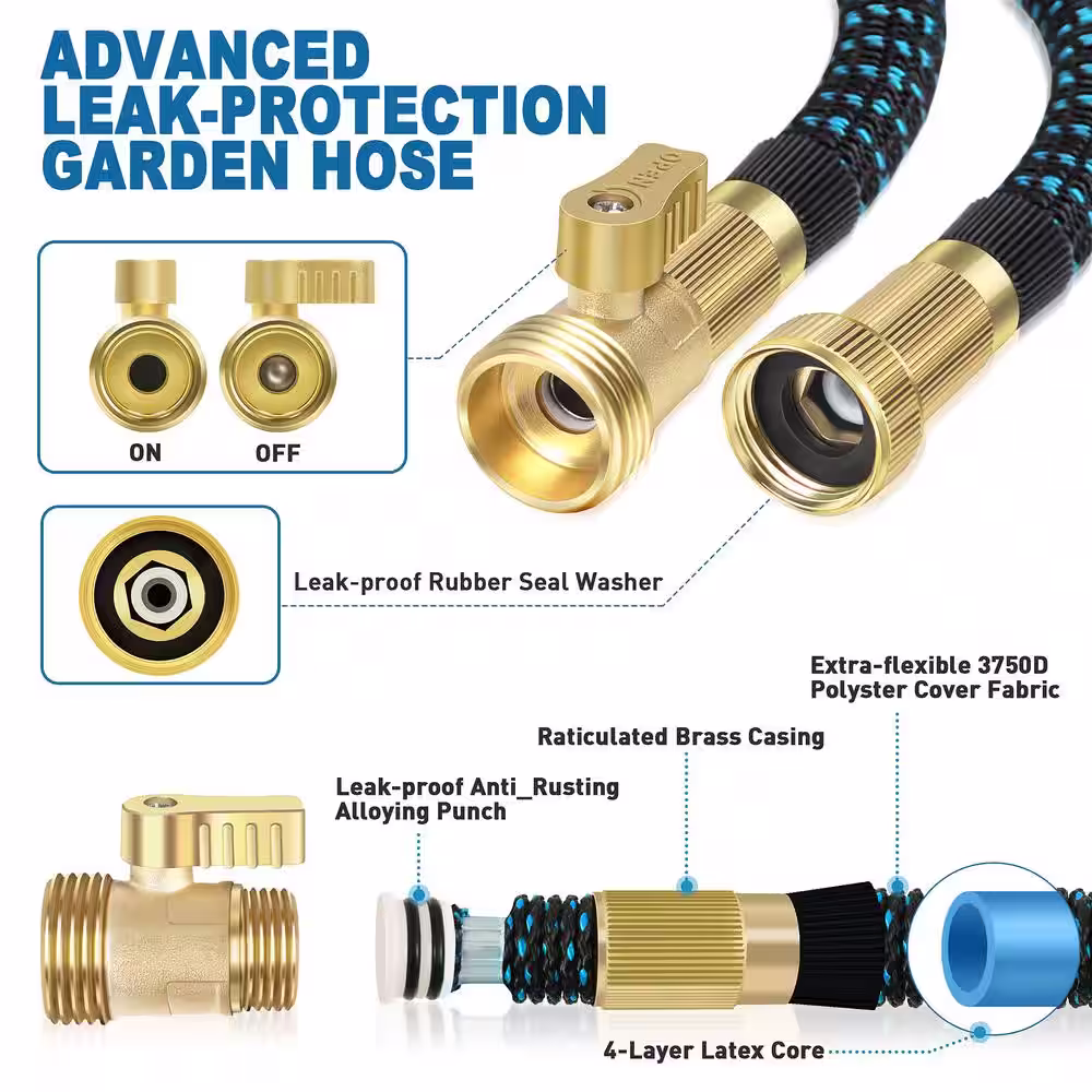 None 3/4 in. 100 ft. Expandable Garden Hose Flexible Water Hose with 10 Function Nozzle Durable 3750D Water Hose