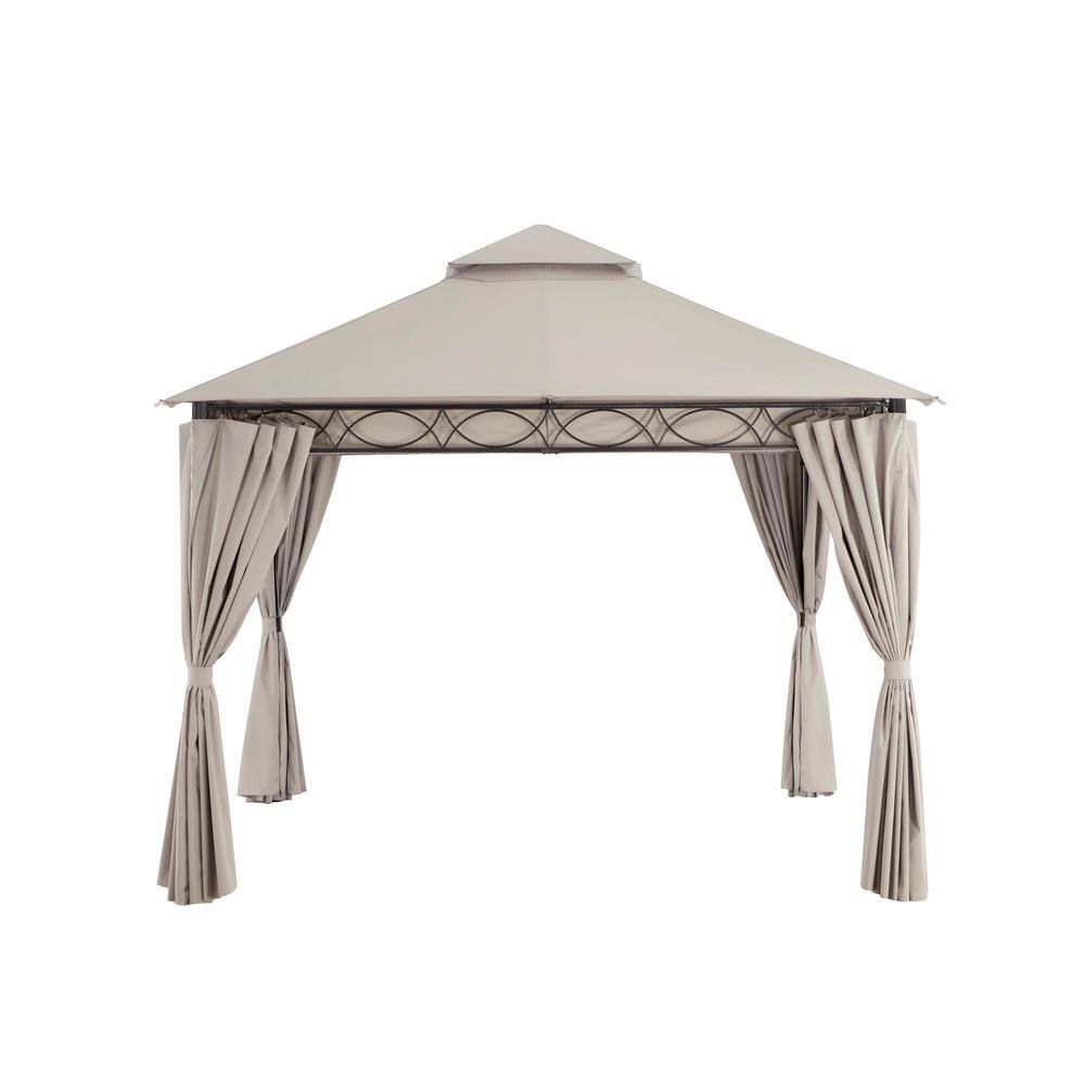 Hampton Bay Palantine 10.5 ft. x 10.5 ft. Tan Soft Top Gazebo
