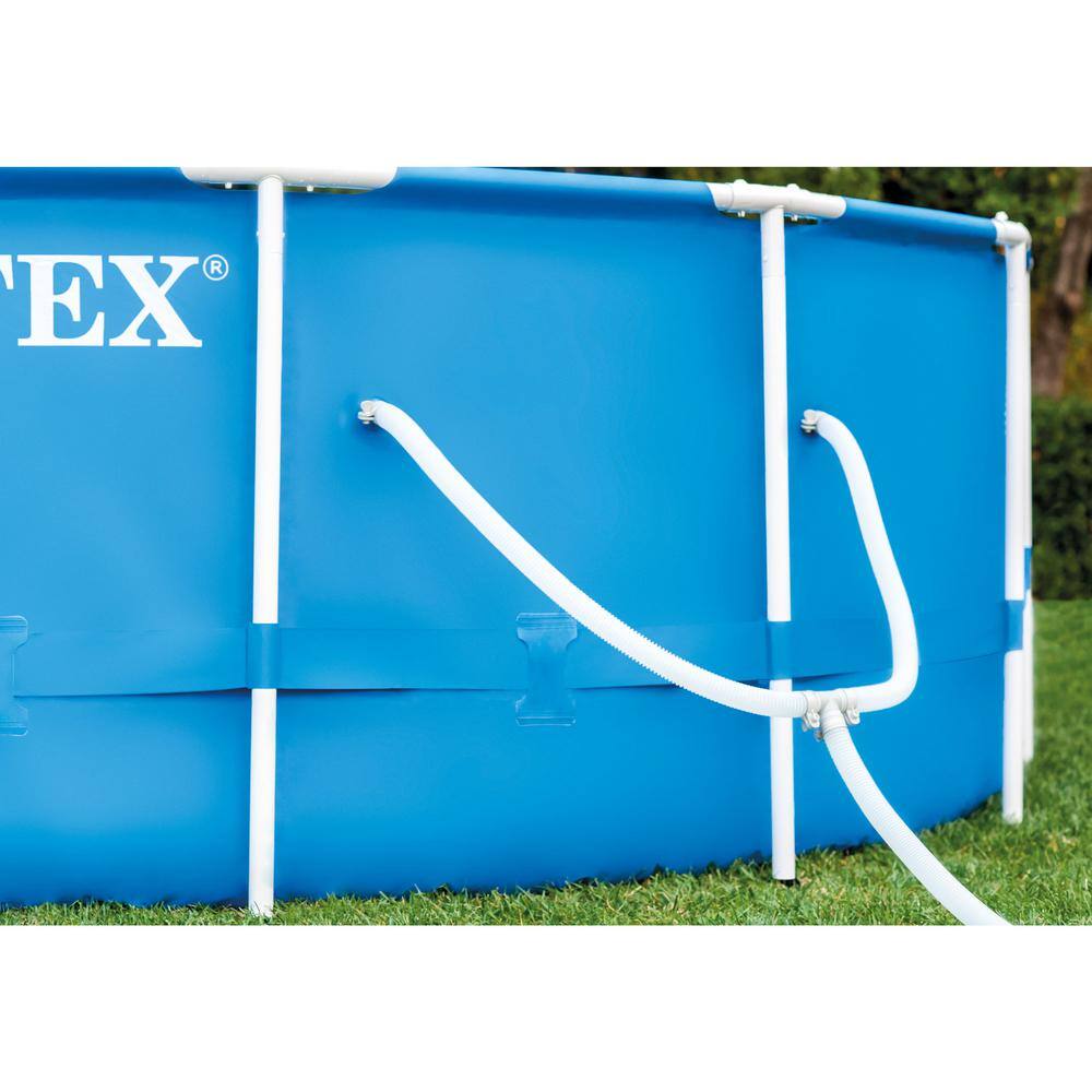Intex 18 ft. W x 4 ft. Round Metal Frame Above Ground Swimming Pool Set Pump, Ladder and Cover