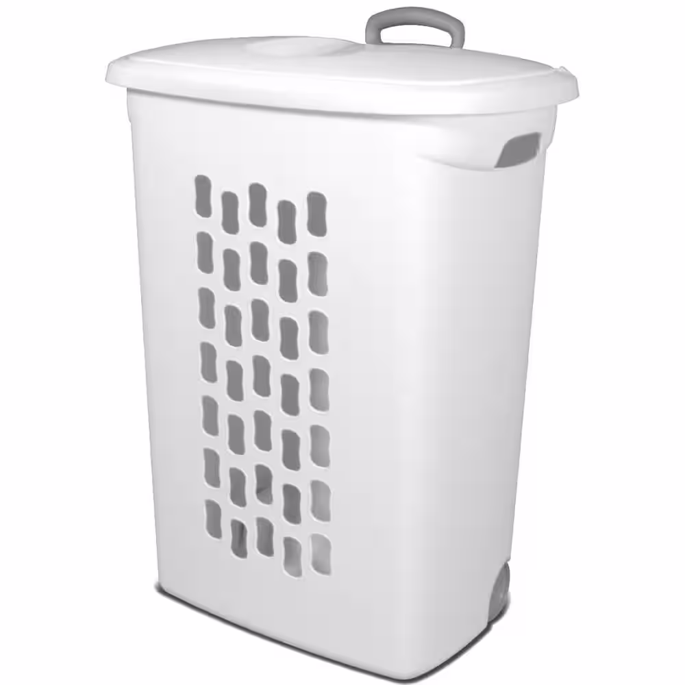 Sterilite White Laundry Hamper With Lift-Top, Wheels, And Pull Handle (6 Pack)