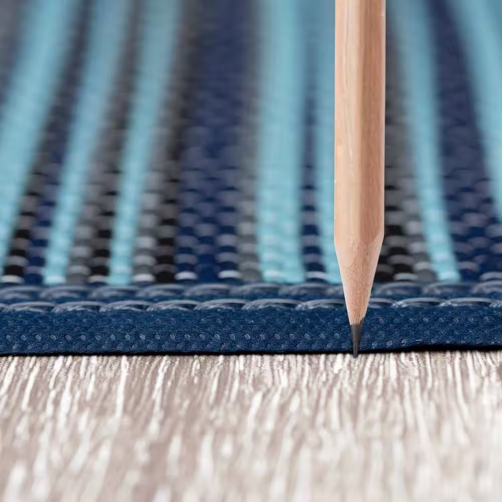 Tayse Rugs Luna Navy 9 ft. x 12 ft. Stripes Indoor/Outdoor Area Rug