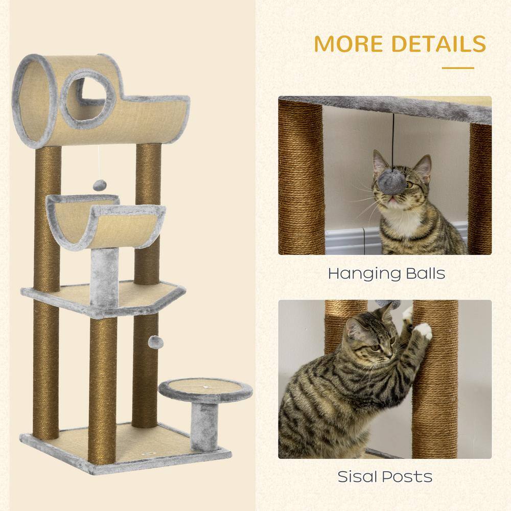 PawHut 48 in. H Fun Cat Tree with Scratching Posts, Small Cat Tower, Cat Tunnel Bed Activity Center Climbing Toy