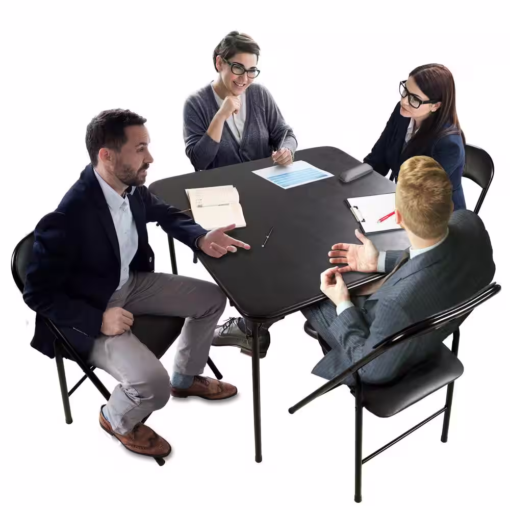 Plastic Development Group 5-Piece 34 in. Black Card Table and 4 Chairs Furniture Set