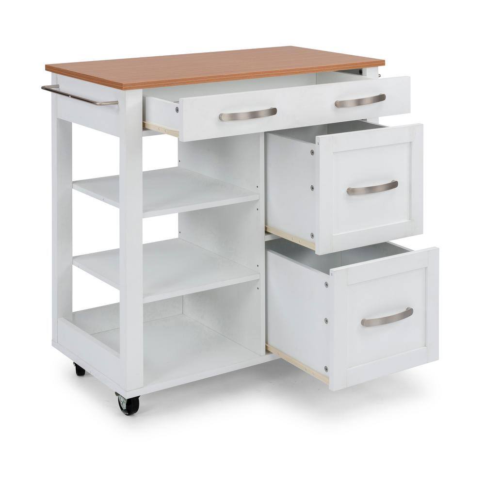 HOMESTYLES Belfast White Kitchen Cart with Natural Wood Top