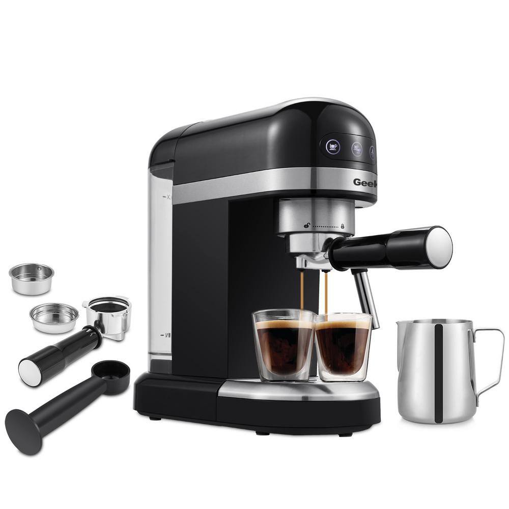 None 1350-Watt 2-Cup Black Espresso Machine 20-Bar Compact Coffee Maker with Milk Frother Steam Wand and 1.4 l Water Tank