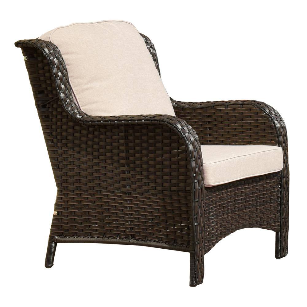 XIZZI Maroon Lake Brown 10-Piece Wicker Patio Conversation Seating Sofa Set with Beige Cushions and Swivel Rocking Chairs