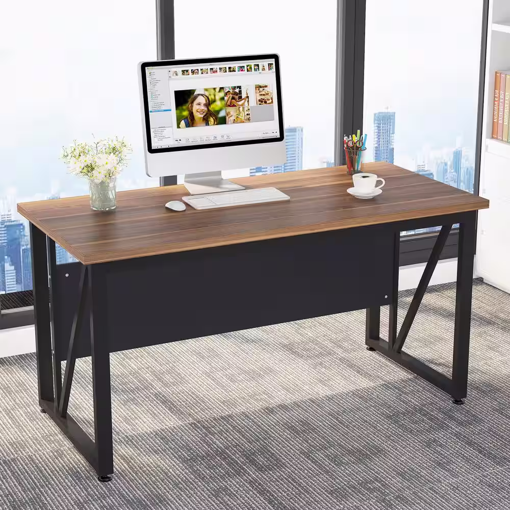 Tribesigns Lantz 55.1 in. L-Shaped Desk Brown Engineered Wood 2-Drawers Executive Desk with File Cabinet