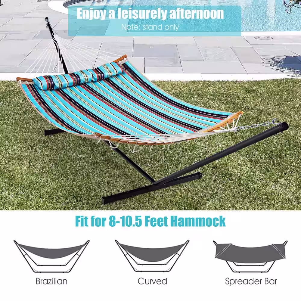None 12.29 ft. Premium Metal 2-Person Heavy-Duty Hammock Stand with Storage Bag in Black