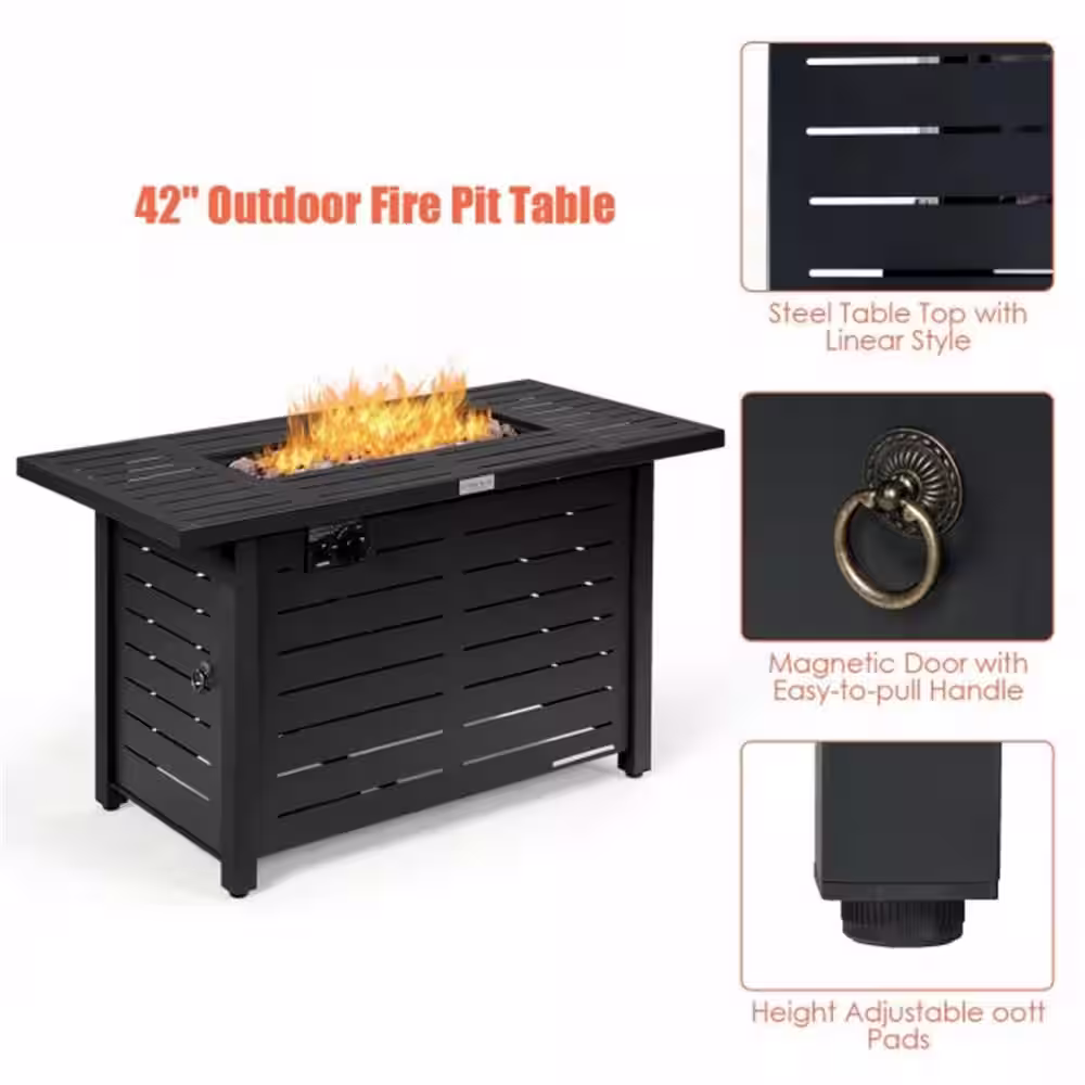 None 42 in. 60,000 Btu Rectangular Propane Gas Fire Pit Table