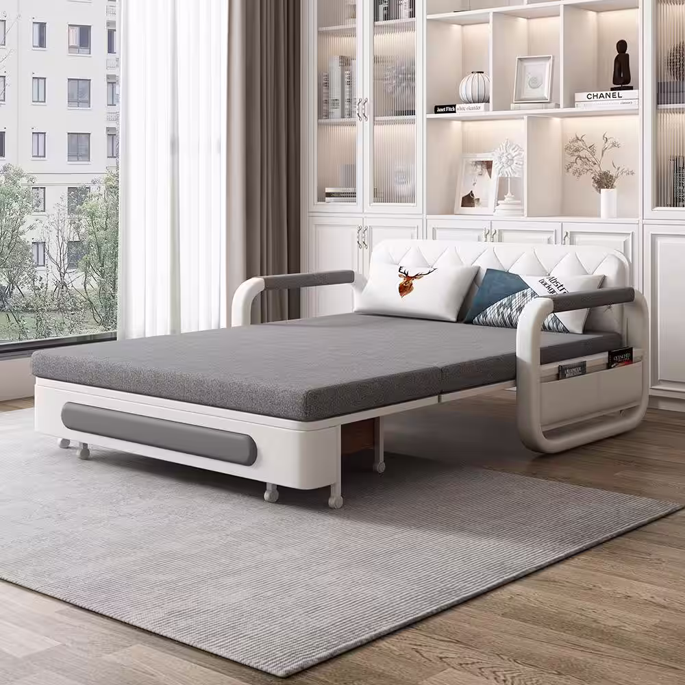 None 50.3 in. Rolled Arms Gray Polyester Sofa Bed Gray