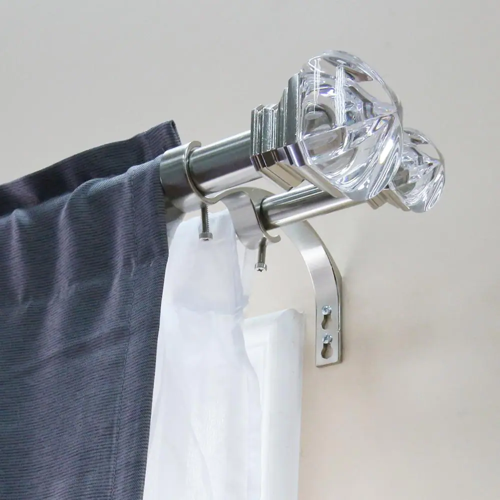 Home Decorators Collection 72 in. - 144 in. Telescoping 1 in. Double Curtain Rod in Brushed Nickel with Crystal Square Finials