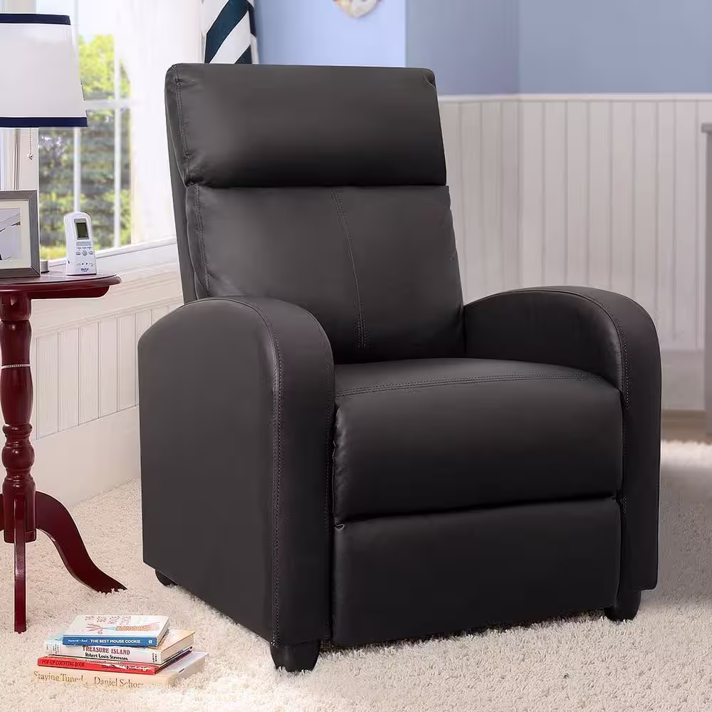 LACOO Black Massage Recliner PU Leather Faux Leather Home Theater Recliner with Padded Seat and Massage Backrest