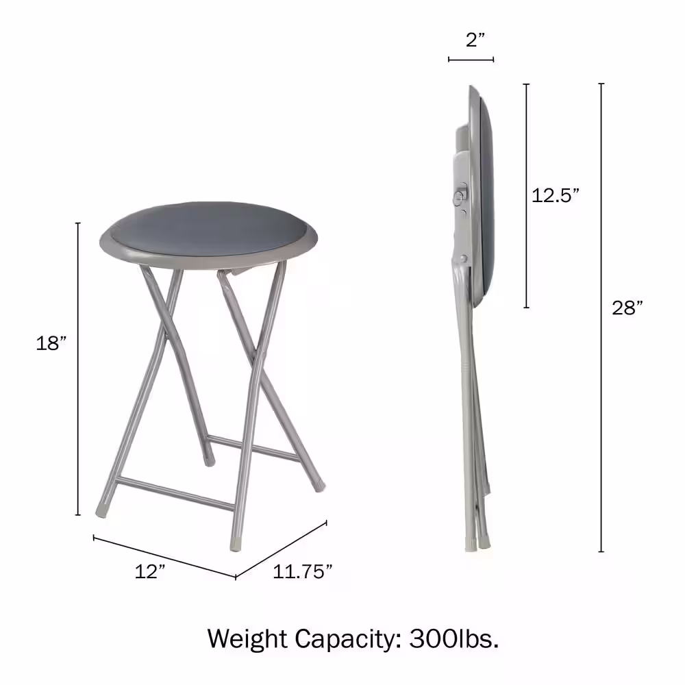 Lavish Home Gray Steel Padded Seats Folding Bar Stools Set of 2