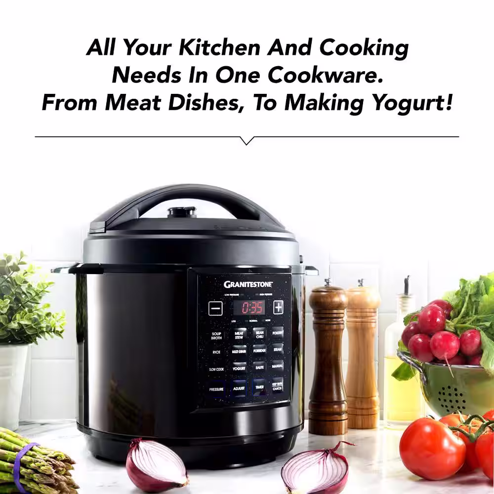 GRANITESTONE 6 Qt. Black Electric Triple Layer Titanium Coating Multi-Pressure Cooker with Built-In Timer and Pre-Settings