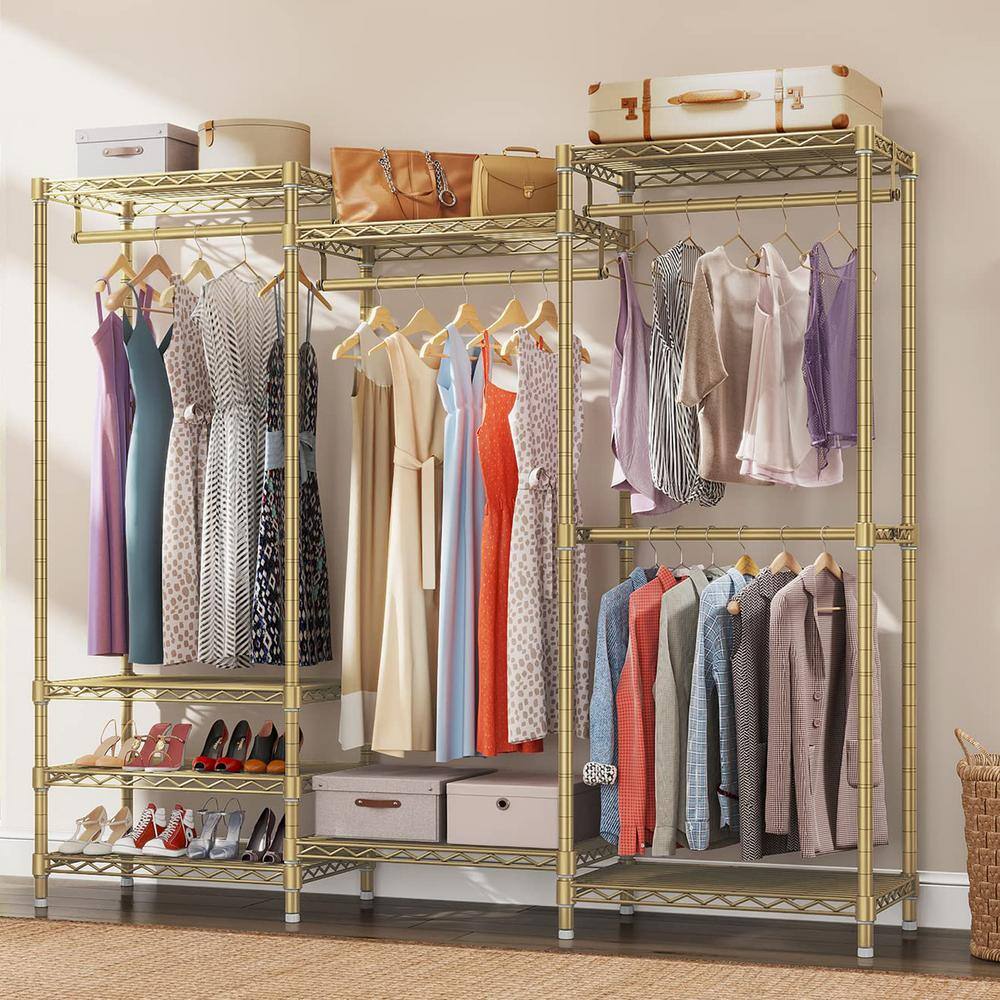 None Gold Metal Heavy Duty Garment Clothes Rack 69 in. W x 76 in. H