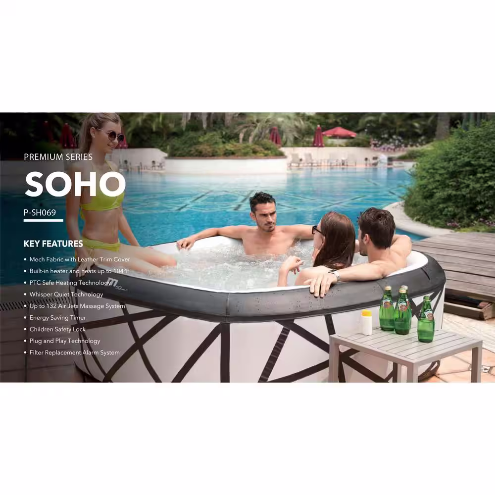 M SPA Premium Series SOHO 6-Person 132 Air Bubble Massage Inflatable SQUARE Hot Tub Integrated ONE Unit Child Safety Lock