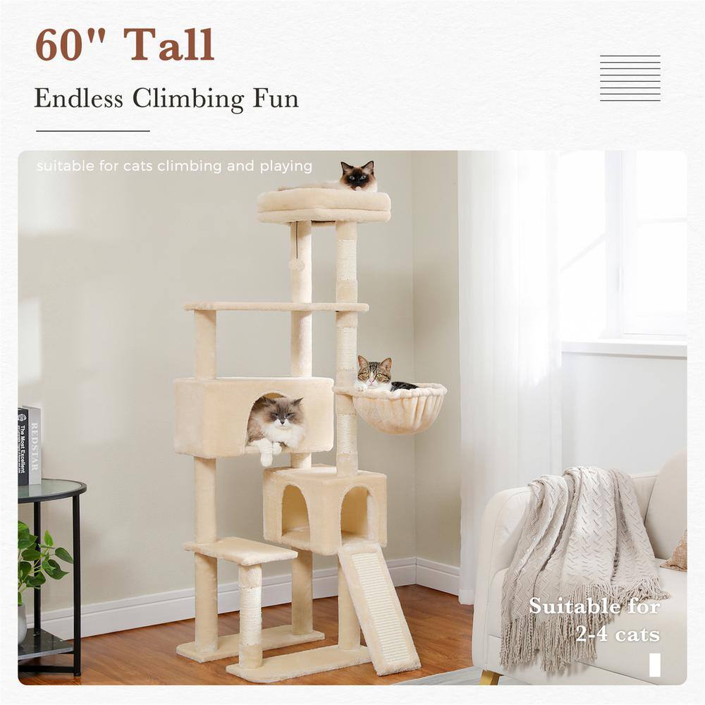 None Scratching Posts and Trees, Luxury Apartment-Style Catwalk, Cat House in Beige