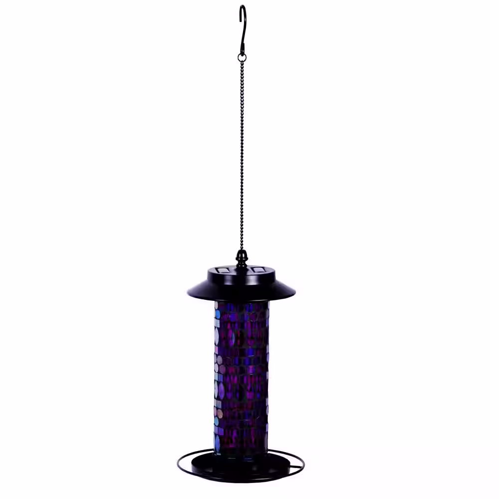SunRay Amethyst Mosaic Solar Bird Tube Seed Feeder
