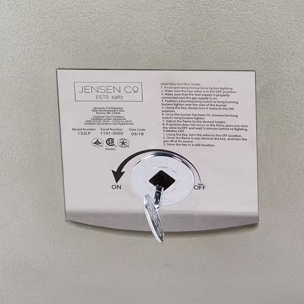 JENSEN CO Pompton 42 in. Round Concrete Composite Natural Gas Fire Pit in Fog with Vinyl Cover