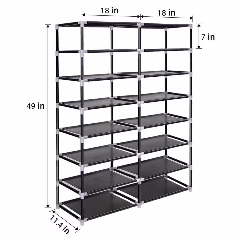 None 49 in. H 28-Pair Black Metal 7-Tiers Shoe Rack