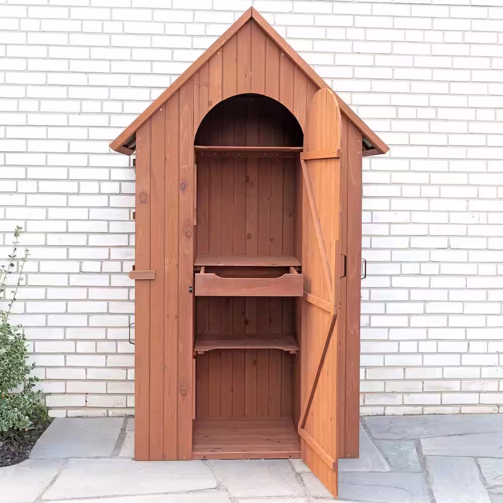 Leisure Season 45 in. W x 28 in. D x 83 in. H Medium Brown Cypress Multi-Compartment Shed with Drop Table