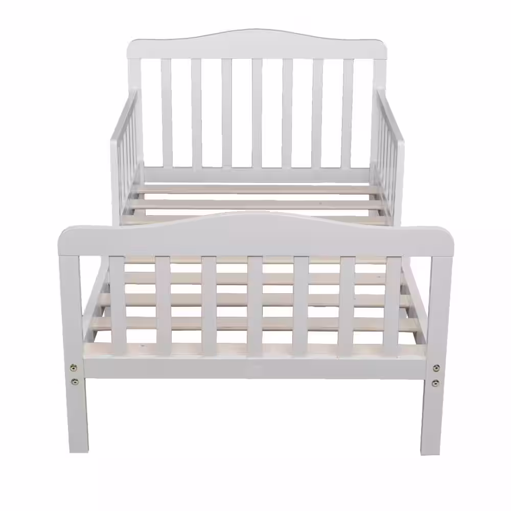 None White Toddler Bed Frame with Safety Guardrails
