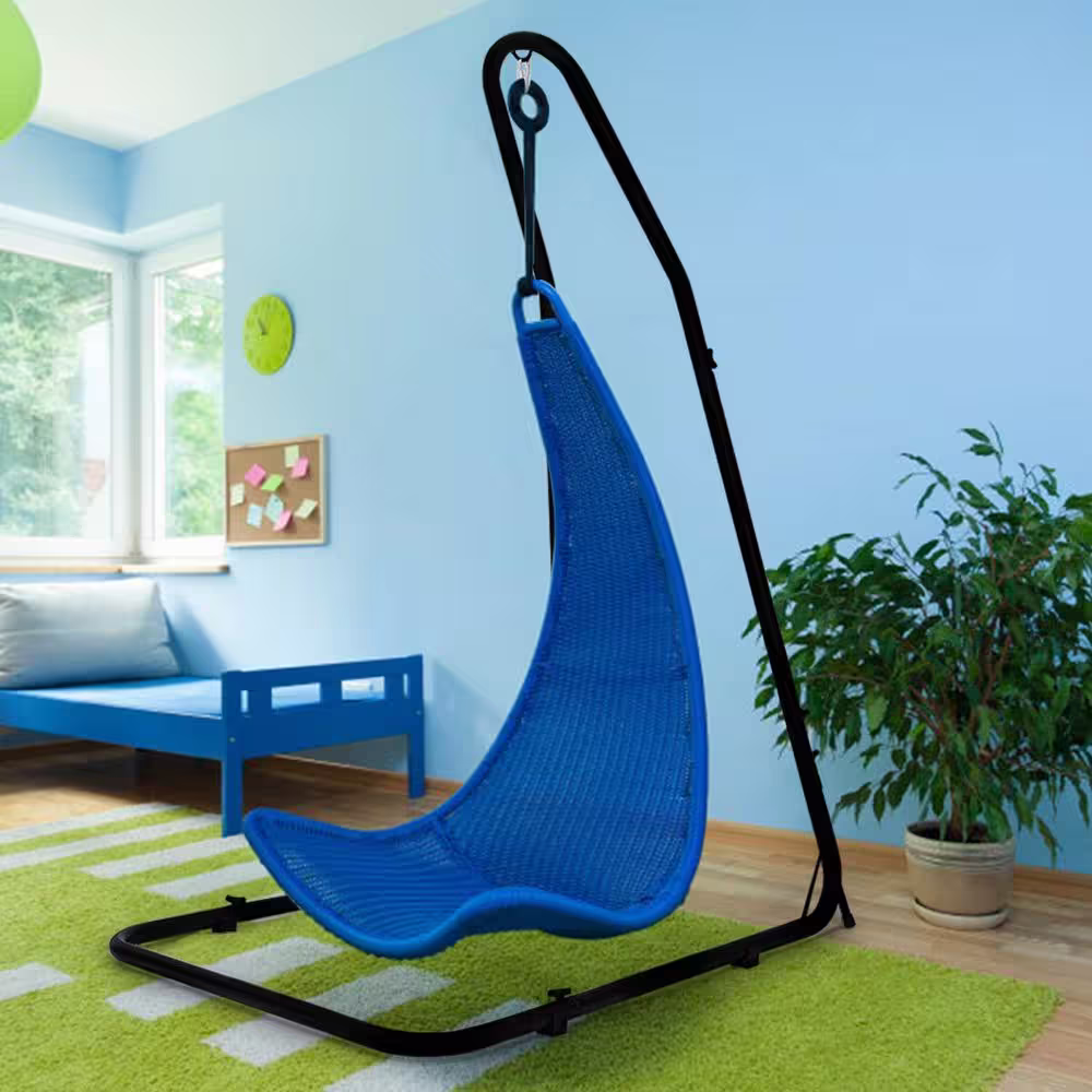 None 3.75 ft. Metal Adjustable Hammock Stand Hammock Chair Stand Steel Frame in Black