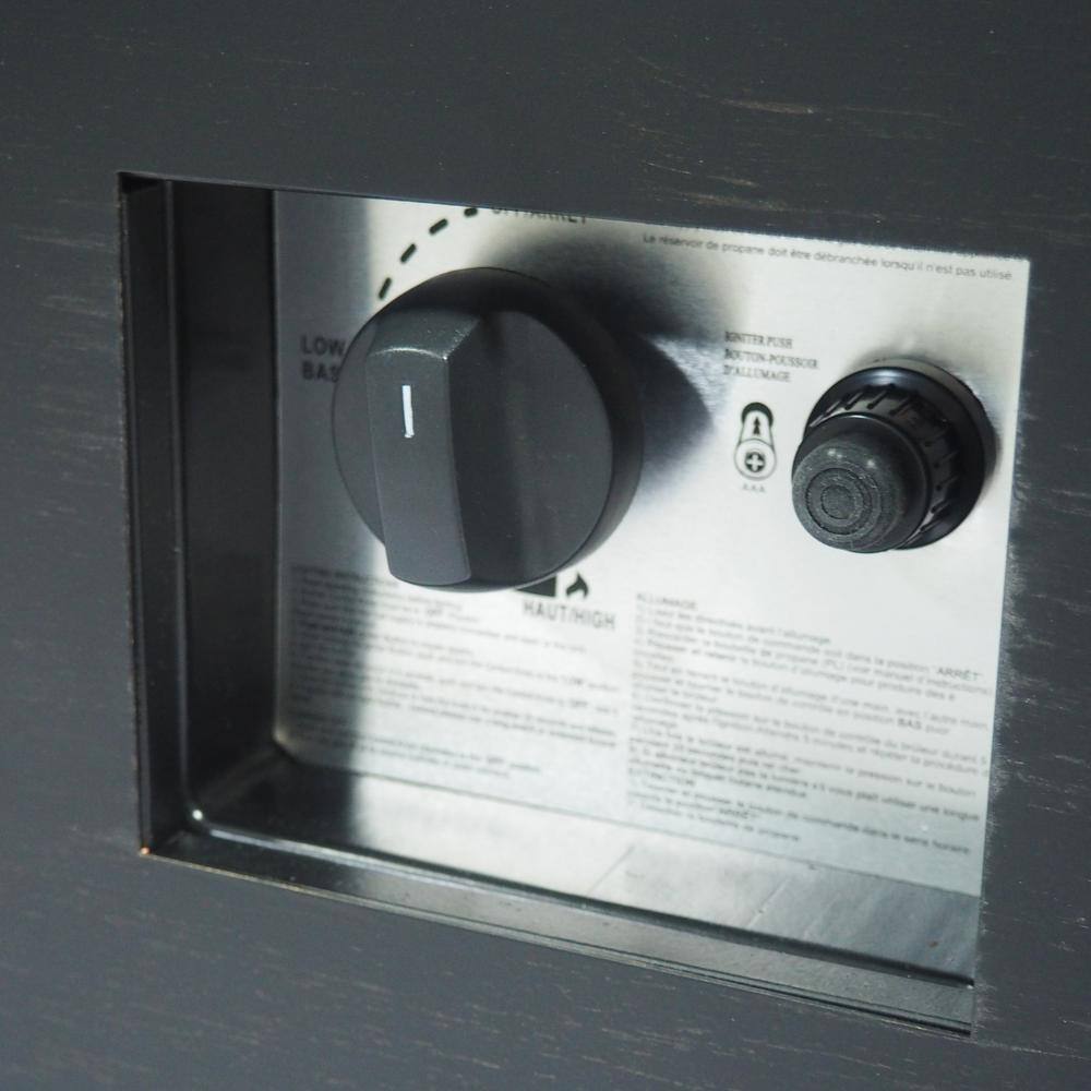 Noble House Wellington 15.25 in. x 19.75 in. Rectangular Concrete Propane Fire Pit in Brushed Brown with Tank Holder