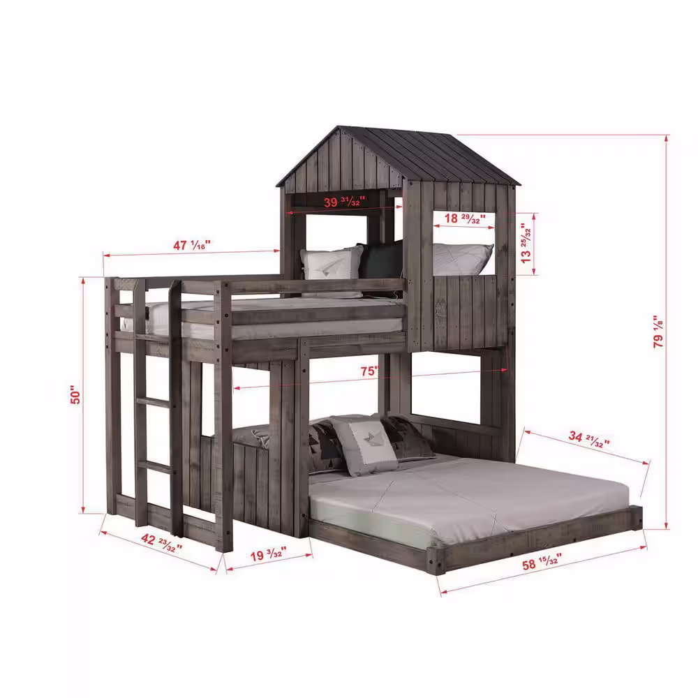 Donco Kids Rustic Dirty Grey Twin Over Full Campsite Loft Bed