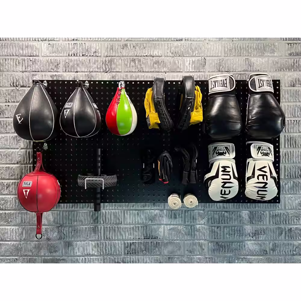 Triton Products 24 in. H x 42 in. W Pegboard 1-Pack Black High-Density Fiberboard Kit with 36 Hooks