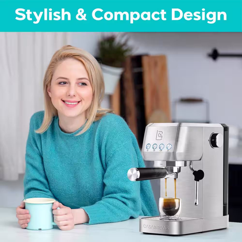 CASABREWS 3700 Essential 20-Cups Sliver Stainless Steel Espresso Machine with Space Saving Design