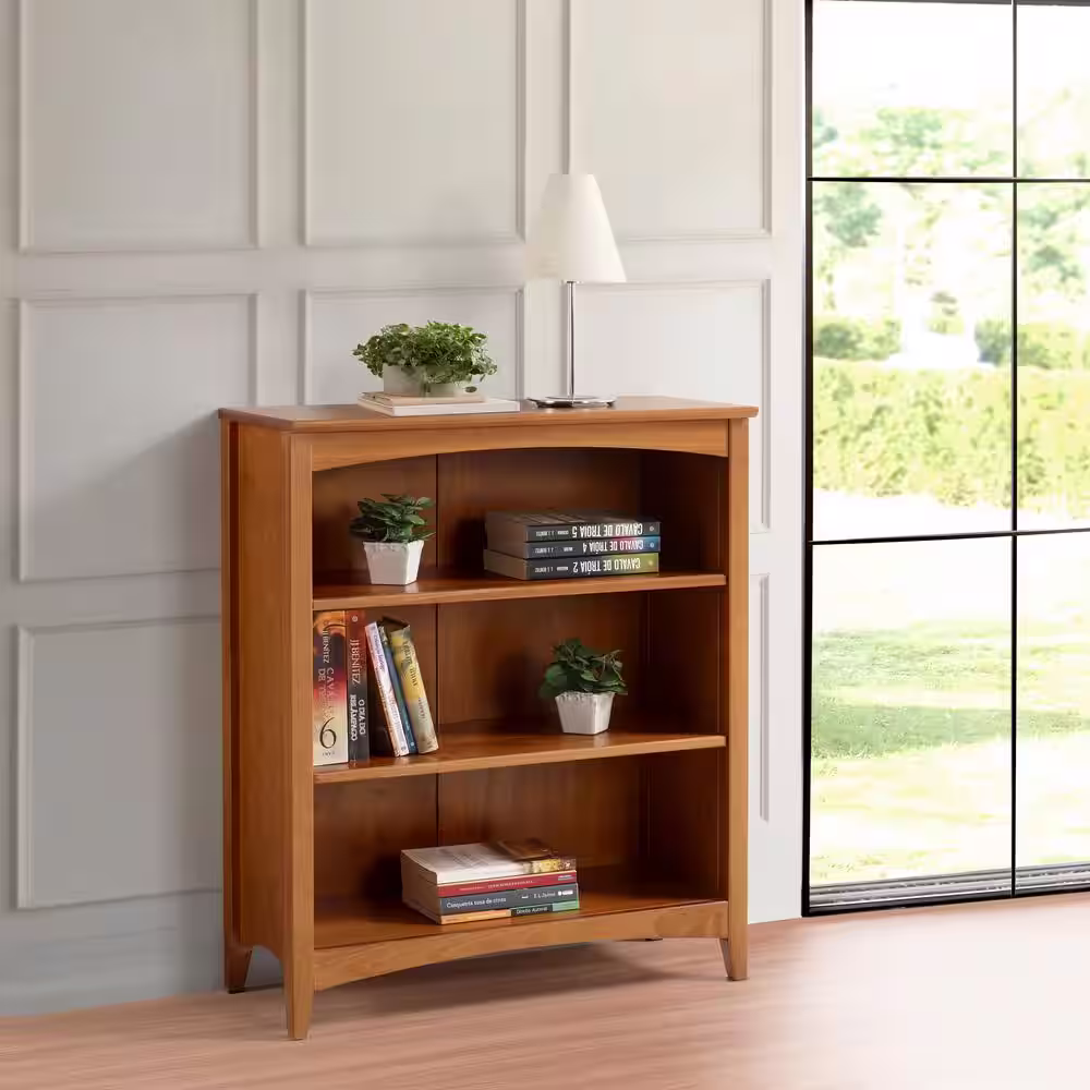 Camaflexi Shaker Style 36 in. Cherry Wood 3-shelf Standard Bookcase with Adjustable Shelves