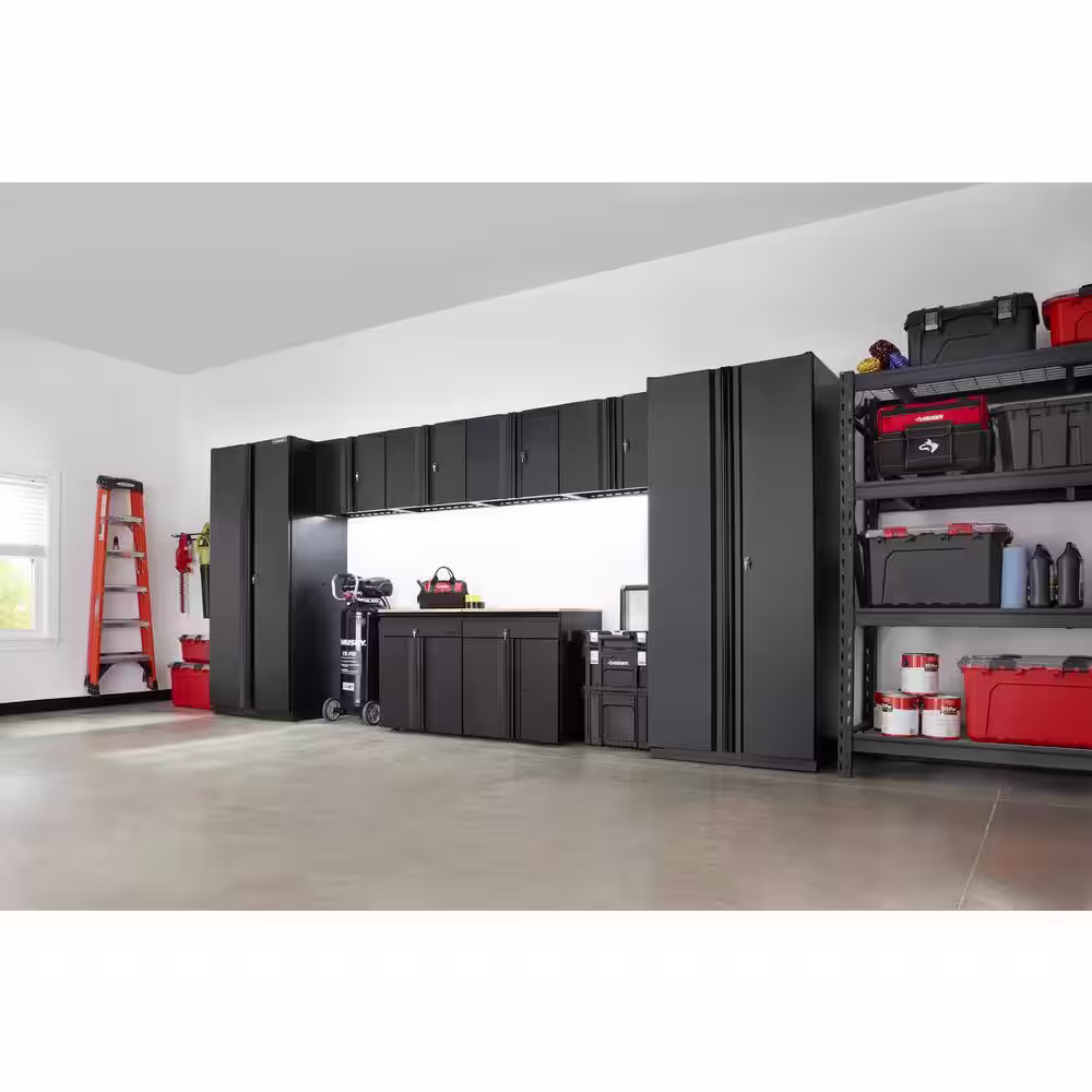 Husky 8-Piece Heavy Duty Welded Steel Garage Storage System in Black (184 in. W x 81 in. H x 24 in. D)