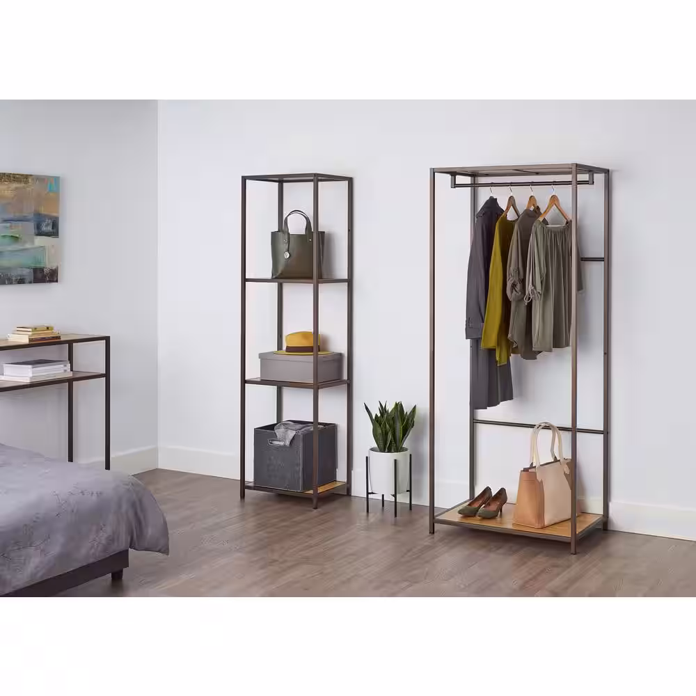 TRINITY Bronze Anthracite 4-Tier Bamboo Shelving Unit (15 in. W x 72 in. H x 20 in. D)
