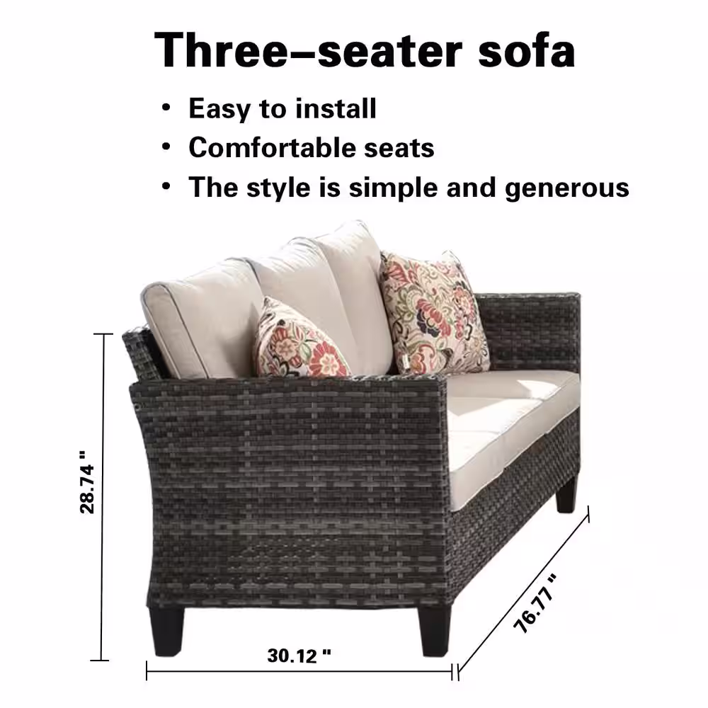 OVIOS Positano Gray 7-Piece Wicker Patio Conversation Set with with Beige Cushions