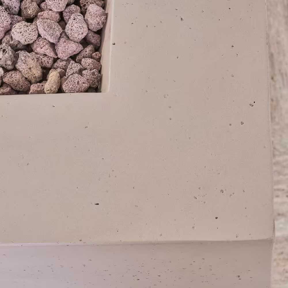 Noble House Zachary 31 in. x 24.5 in. Square Concrete Propane Fire Pit in Light Gray