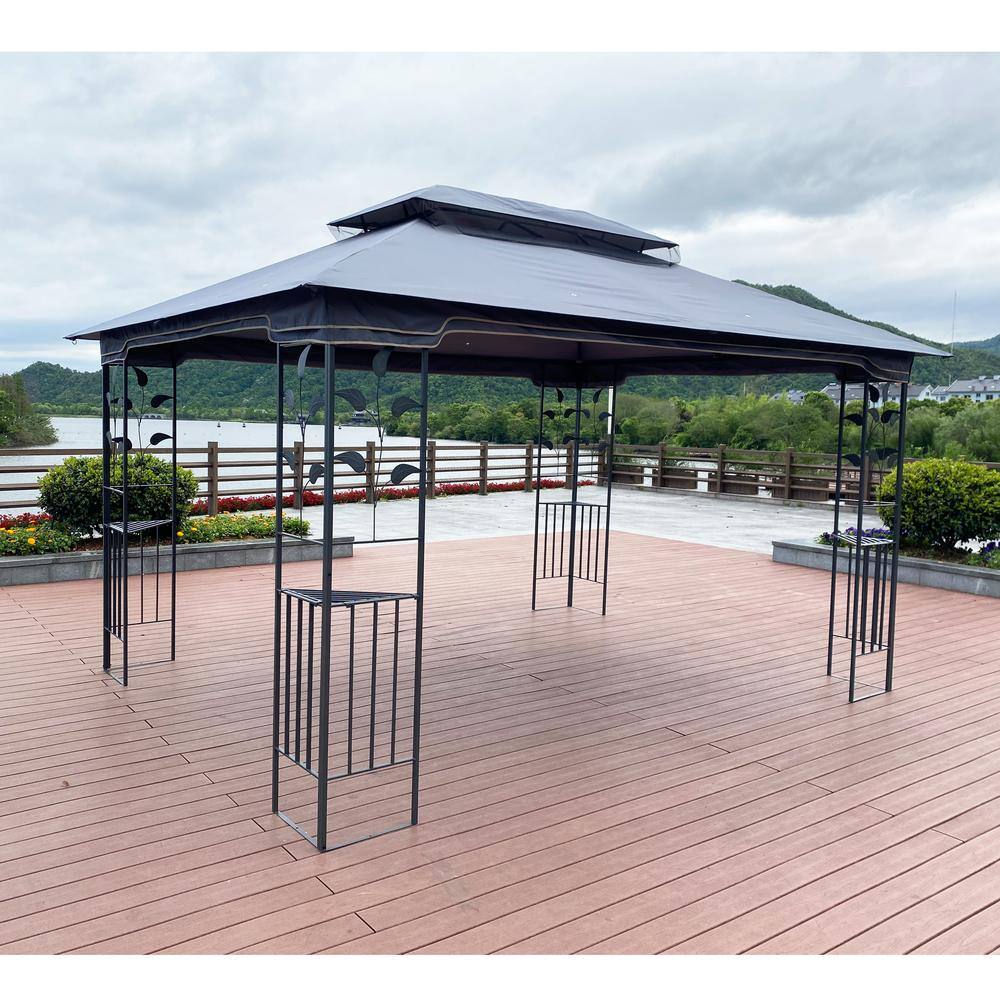 None 13 ft. x 10 ft. Gray Outdoor Patio Gazebo Canopy Tent with Ventilated Double Roof and Mosquito net
