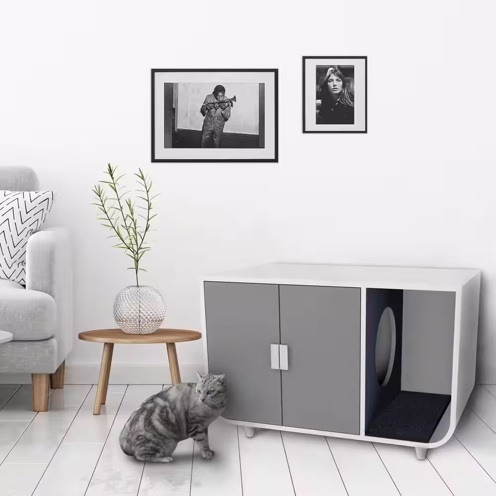 TEAMSON PETS Dyad Wooden Cat Litter Box Large in Alpine White