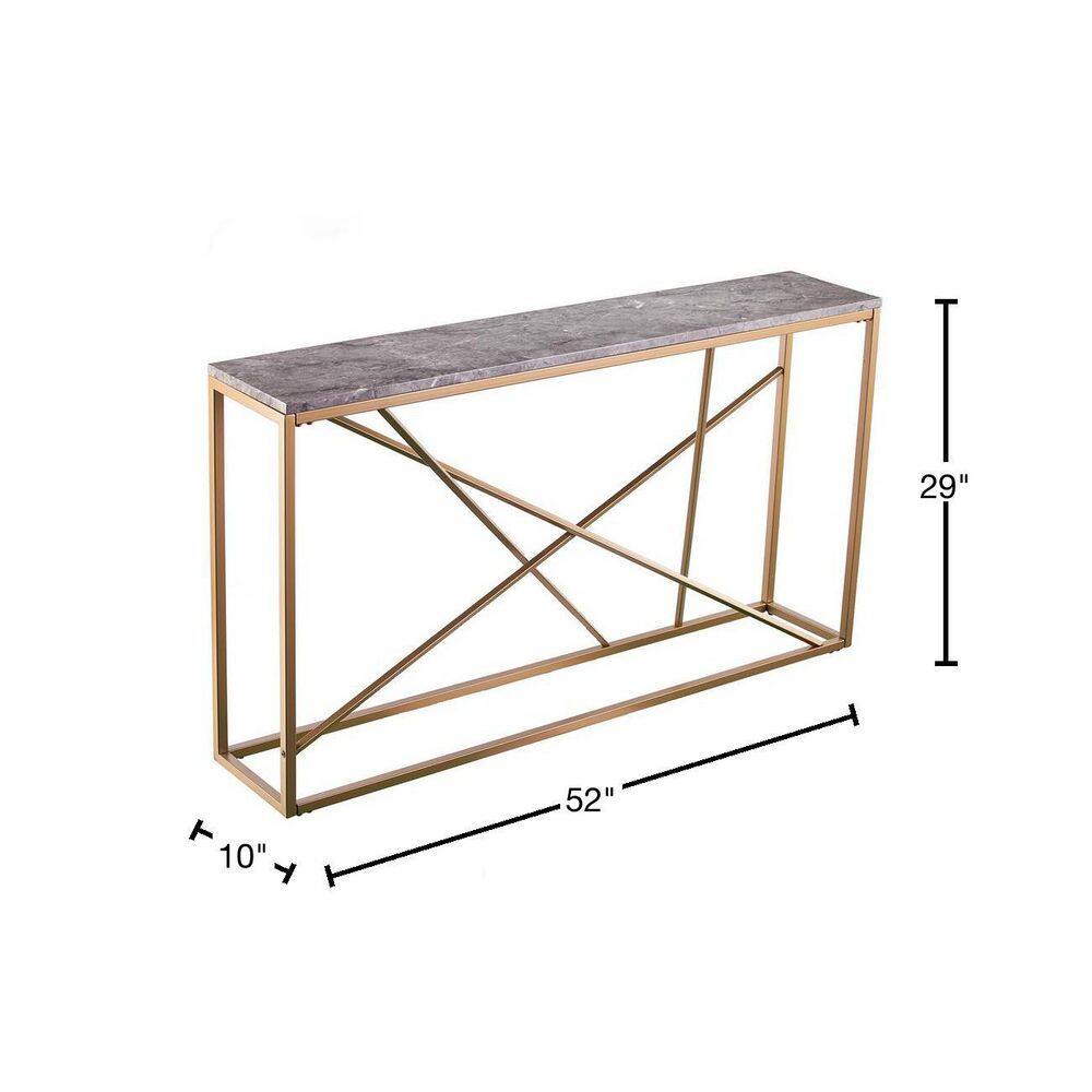 Southern Enterprises Salla 52 in. Gold/Gray Faux Marble Standard Rectangle Composite Console Table