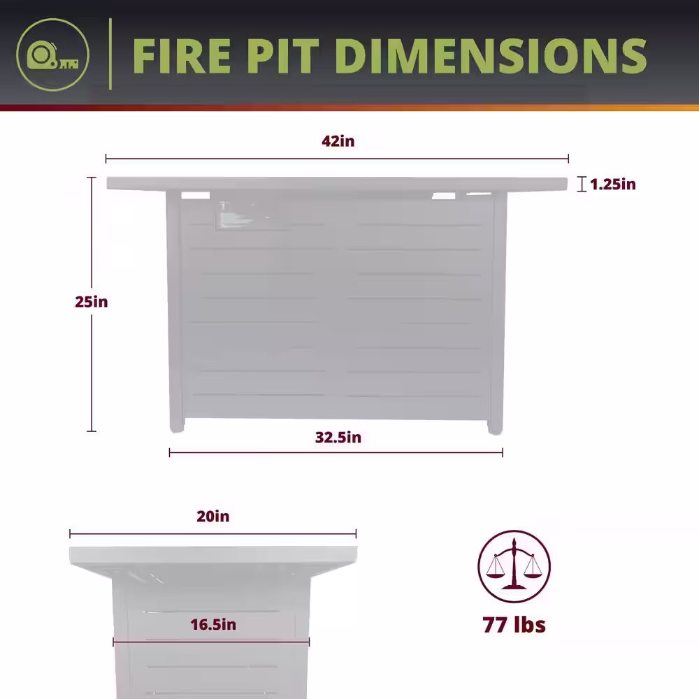 Kinger Home Ore 42 in. Outdoor Propane Fire Pit Table For Patio in Black