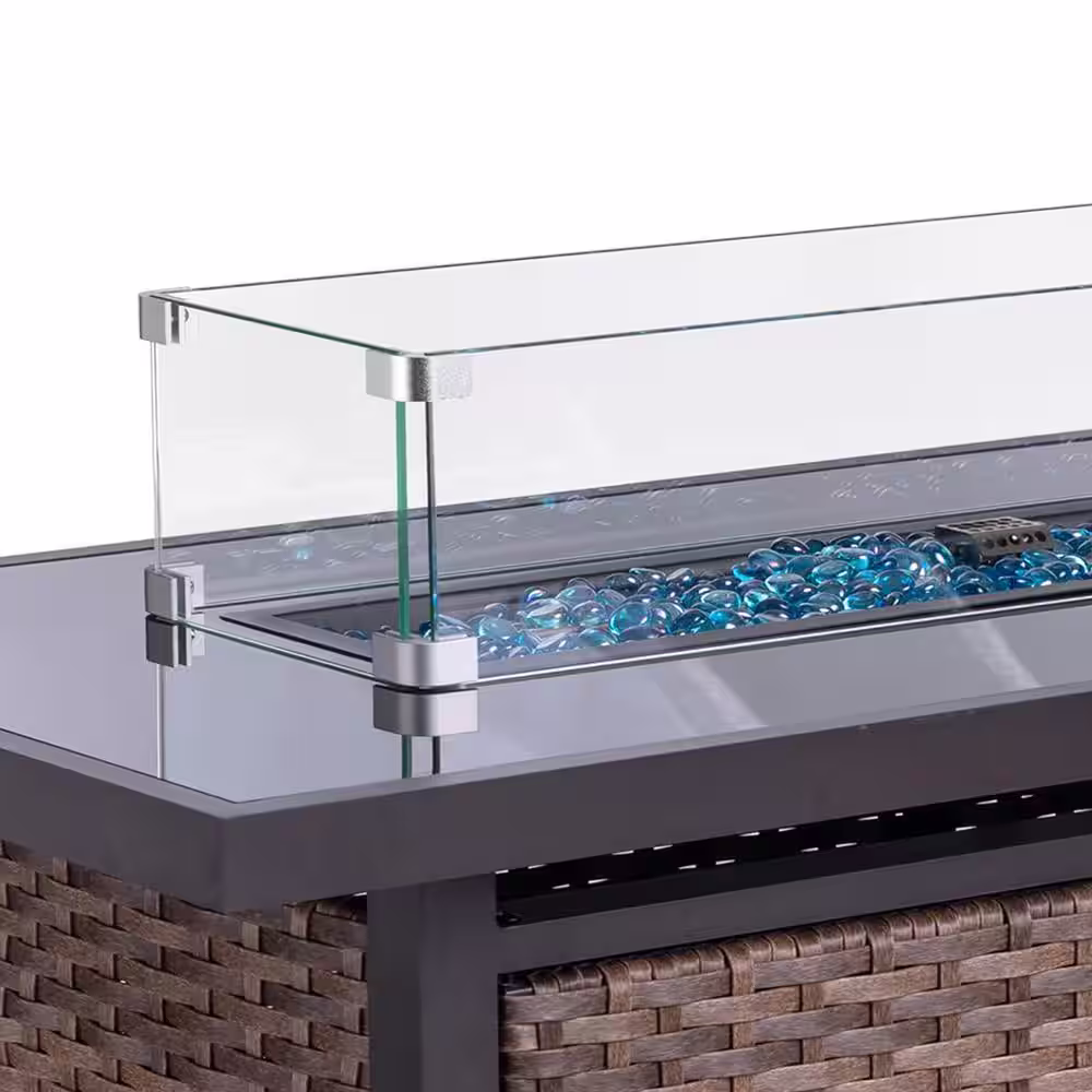 None 57 in. Brown Rectangular Rattan Propane Gas Fire Pit Table 50,000 BTU with Ceramic Tabletop and Water-Resistant Cover