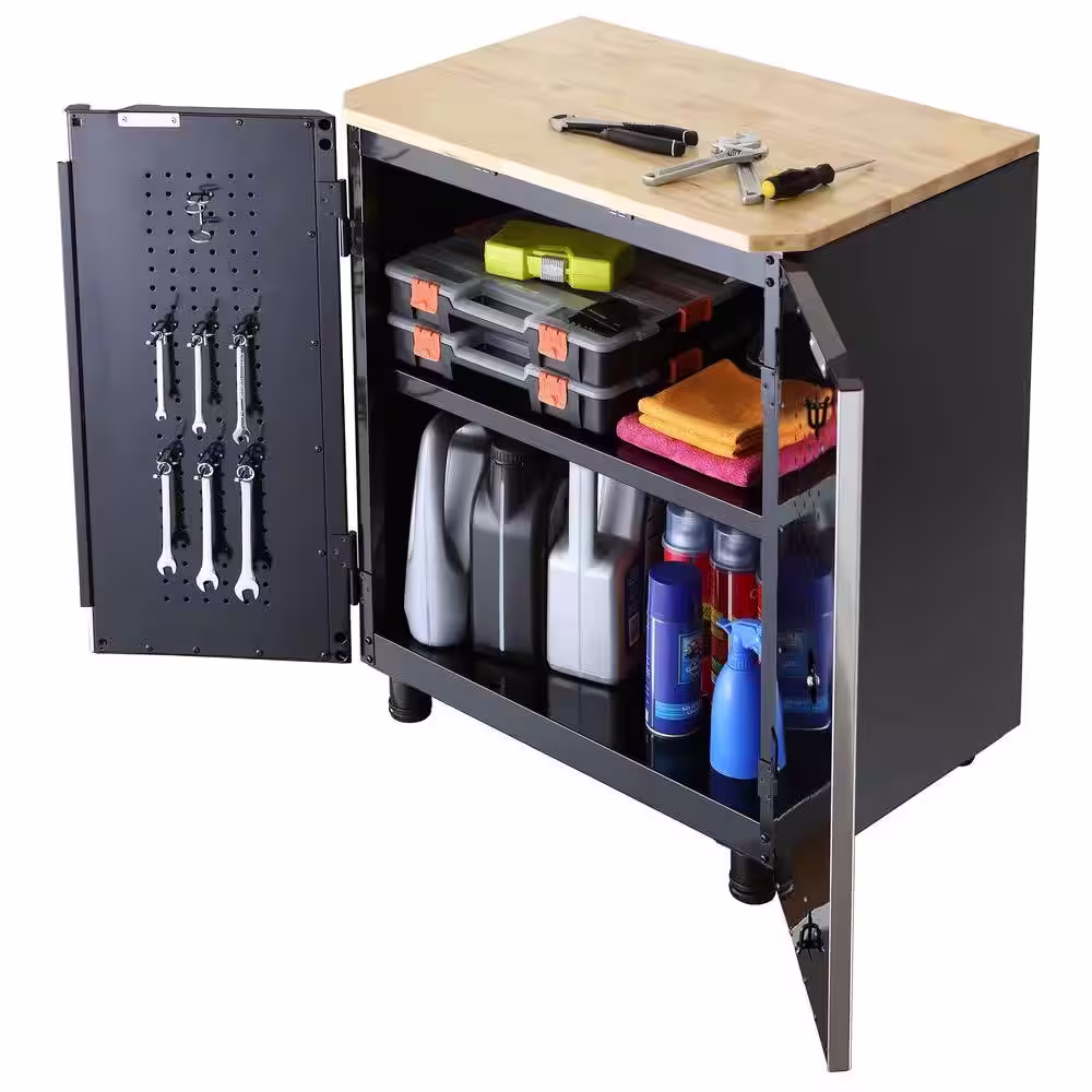 Husky 2-Pack Steel Shelf Set in Black (28 in. W x 15 in. D) for Ready-to-Assemble 28 in. 2-Door Garage Base Cabinet