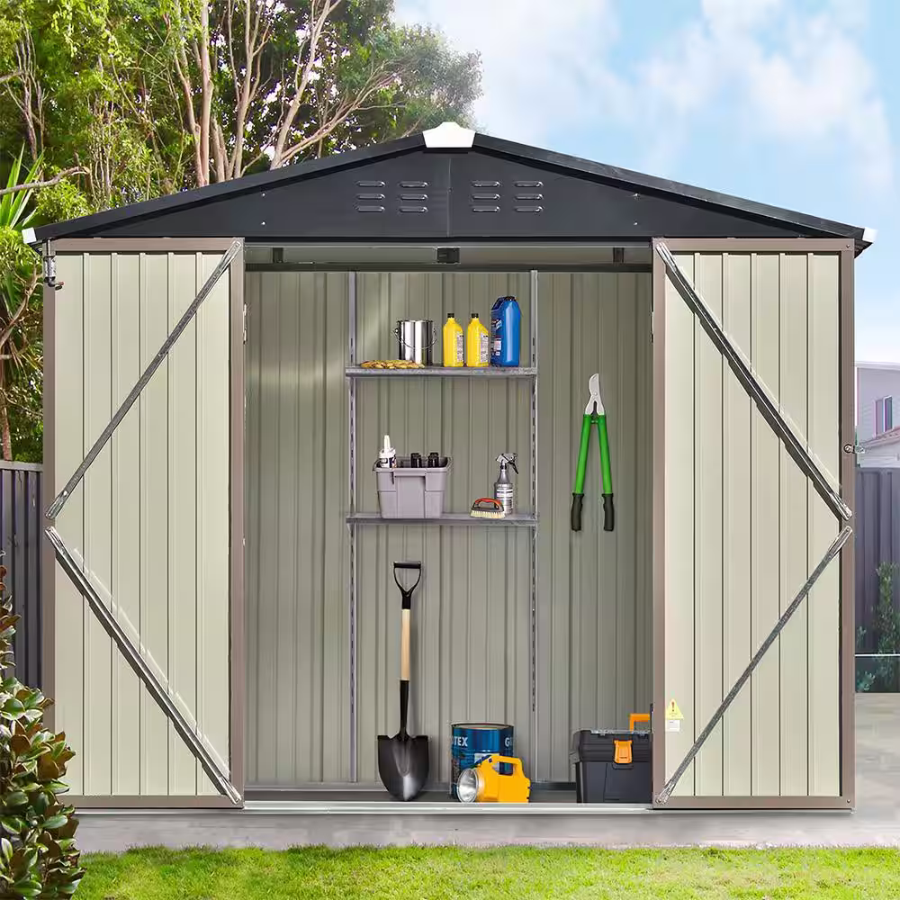 BTMWAY 8 ft. W x 6 ft. D Galvanized Steel Outdoor Metal Storage Shed with Double Doors (43.6 sq. ft.)